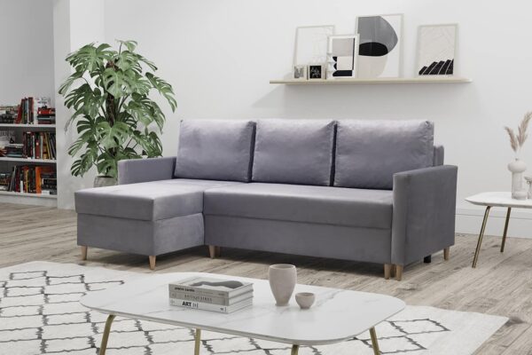 Wygodny narożnik na wysokich nóżkach z funkcją spania różne kolory