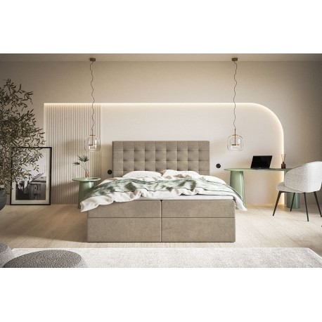 Tapicerowane łóżko kontynentalne z topperem Box 2