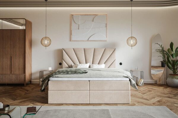 Tapicerowane łóżko kontynentalne z topperem Box 6